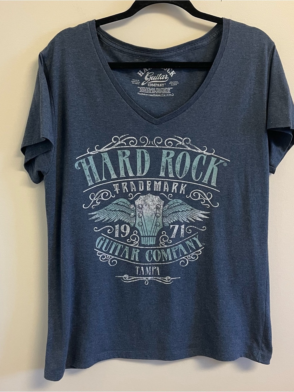 Hard Rock Guitar Company Tampa V-Neck Short Sleeve Heather Blue Gray T-Shirt XL